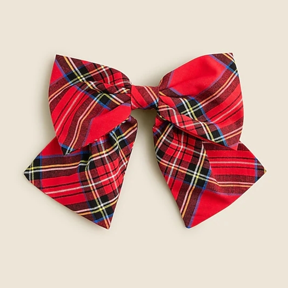 J.Crew Tartan Plaid Bow Hair Clip, Red - Picture 1 of 7